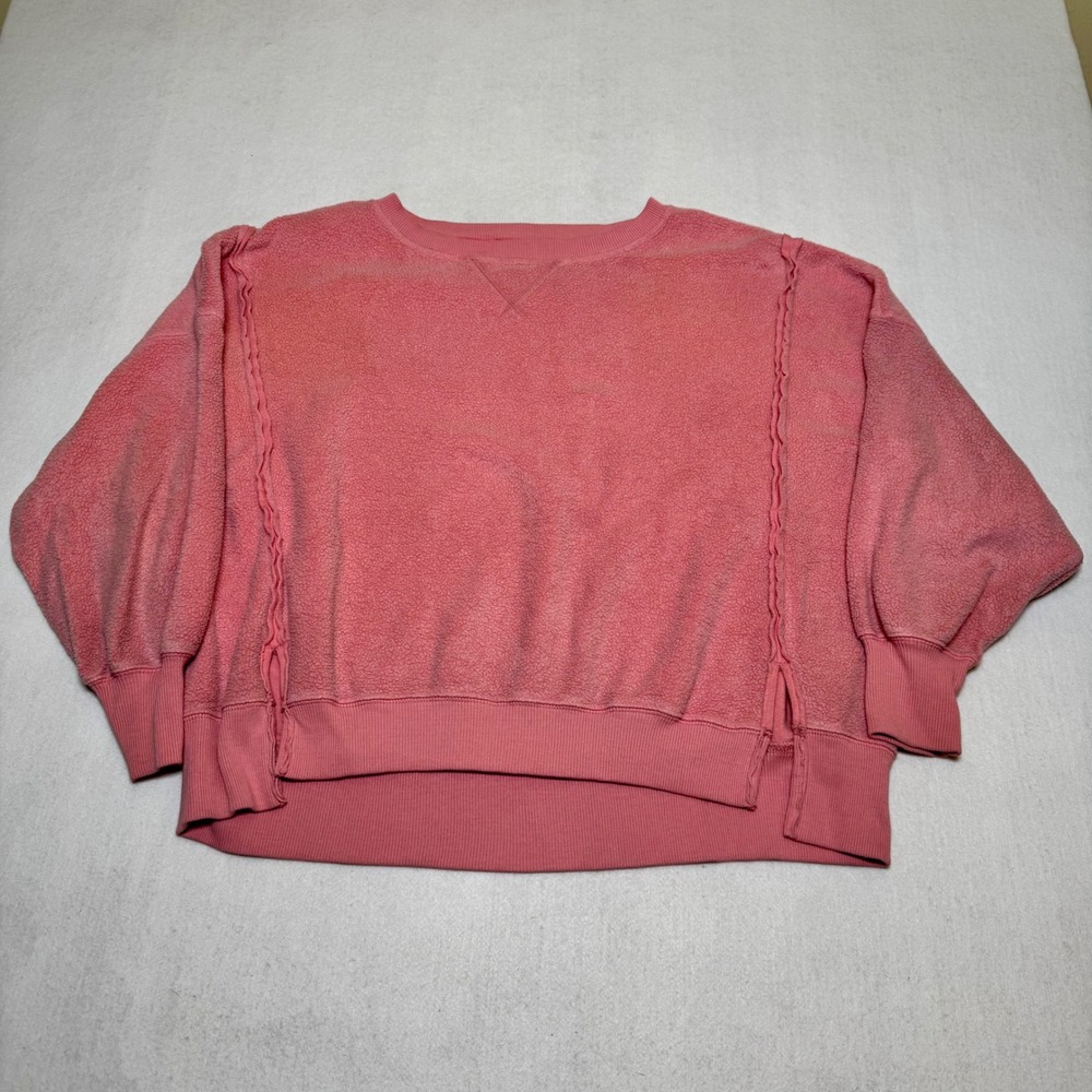 American Eagle Seriously Huggable Pink Fleece Sweatshirt Exposed Seam Small